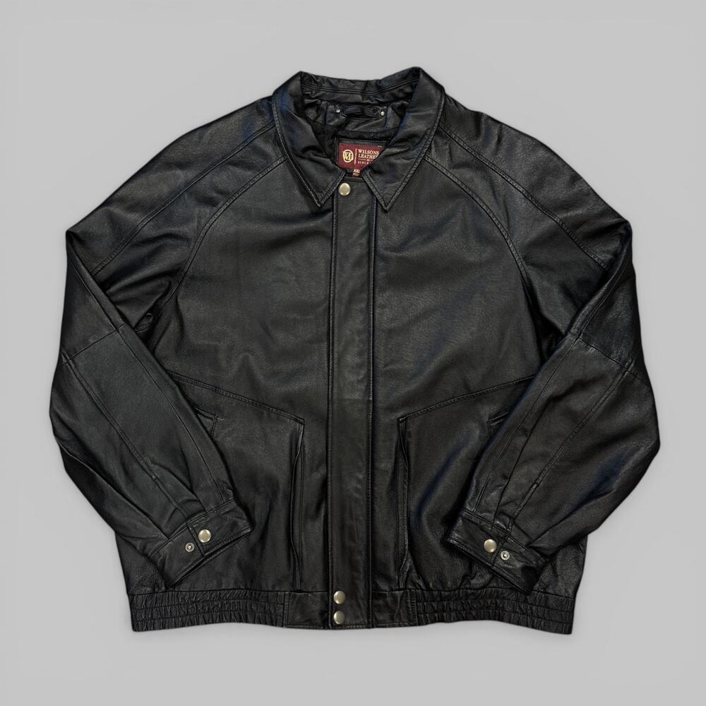 Wilsons XXL men’s black leather jacket bomber motorcycle biker ride